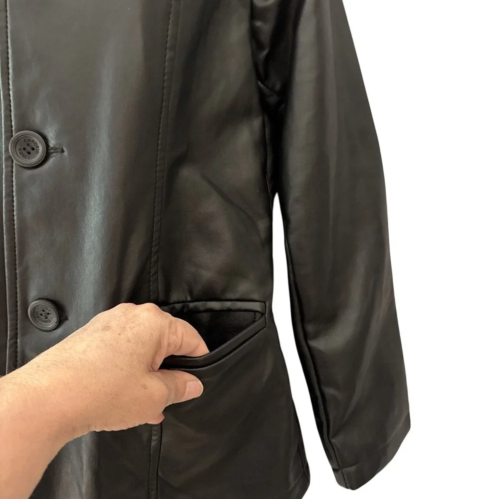 Emporio Italy Worldwide Faux Leather Jacket Women Medium Black Blazer Coat Chic